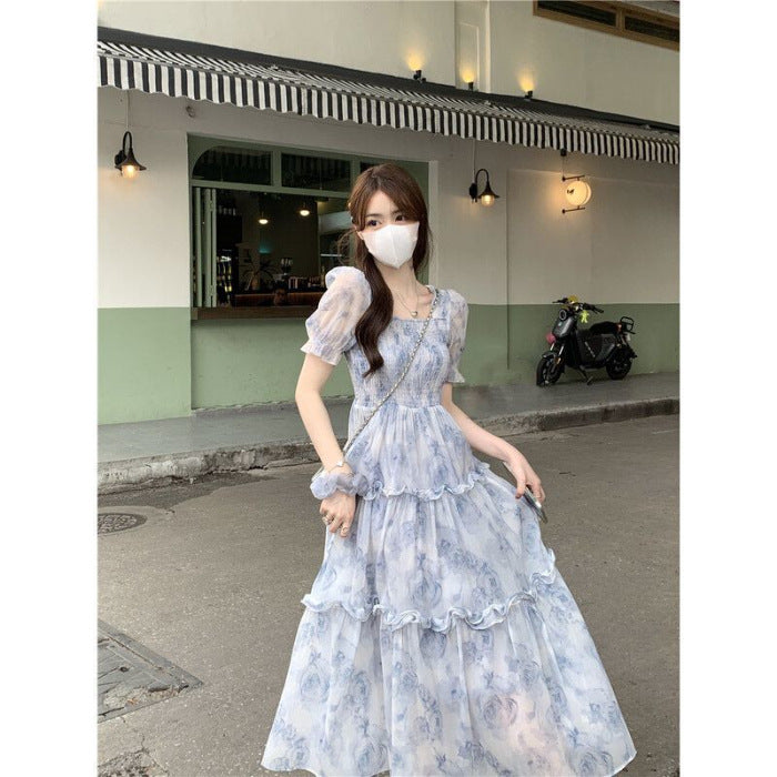 Afternoon Tea Dress With Bubble Sleeves And Floral Print