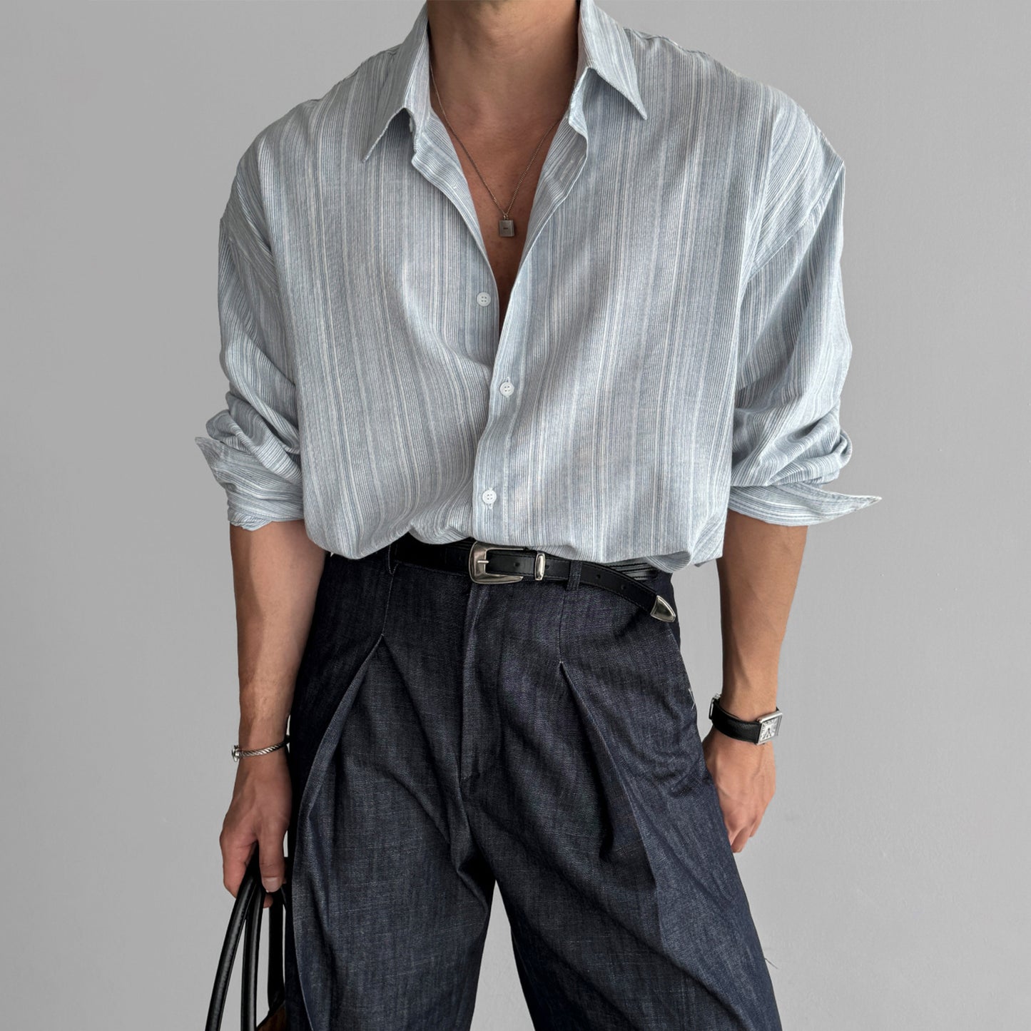 Men's Casual Korean Style Loose Vintage Striped Shirt