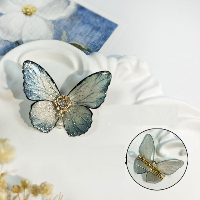 Retro Ice Gray-blue Butterfly Hair Clip Headpiece