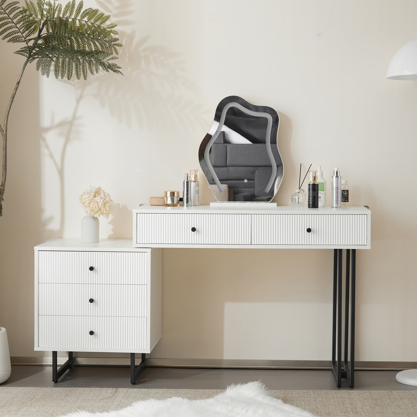Dressing Table, Cosmetic Table Set With Mirror And Lighting, Extendable Table Top, 3-Colour LED Lighting, Dimensions W100 H76 D40 Cm  Without Stool Old N657P19282830W