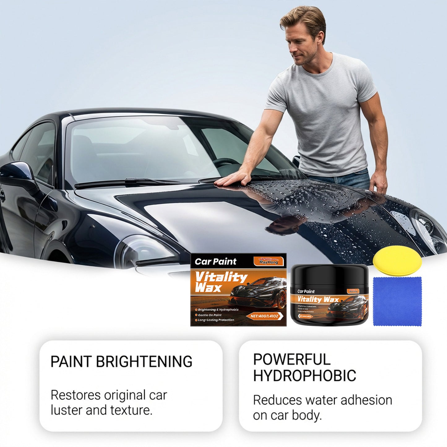 RAYHONG Car Paint Care Kit Gentle, Everyday Protection Thats Safe For Your Cars Paint, Providing Long-lasting Shine And Hydrophobic Wax