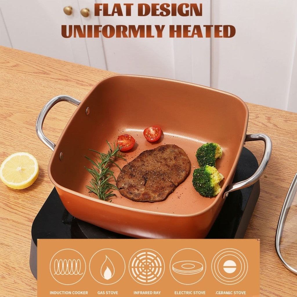 24cm Square Kitchen Fryer Non Stick Chip Pan Potato Fryer W  Basket Cooking Pot