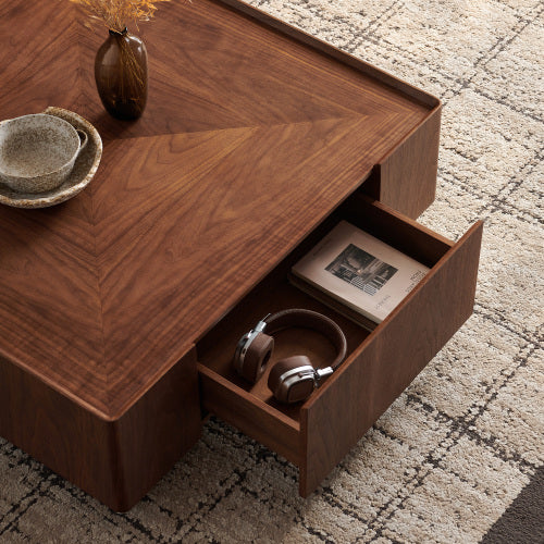 35.4-inch Coffee Table, Square Walnut Wood Design, Suitable For Living Room. Walnut Wood Material, Suitable For Bedroom, Living Room And Office
