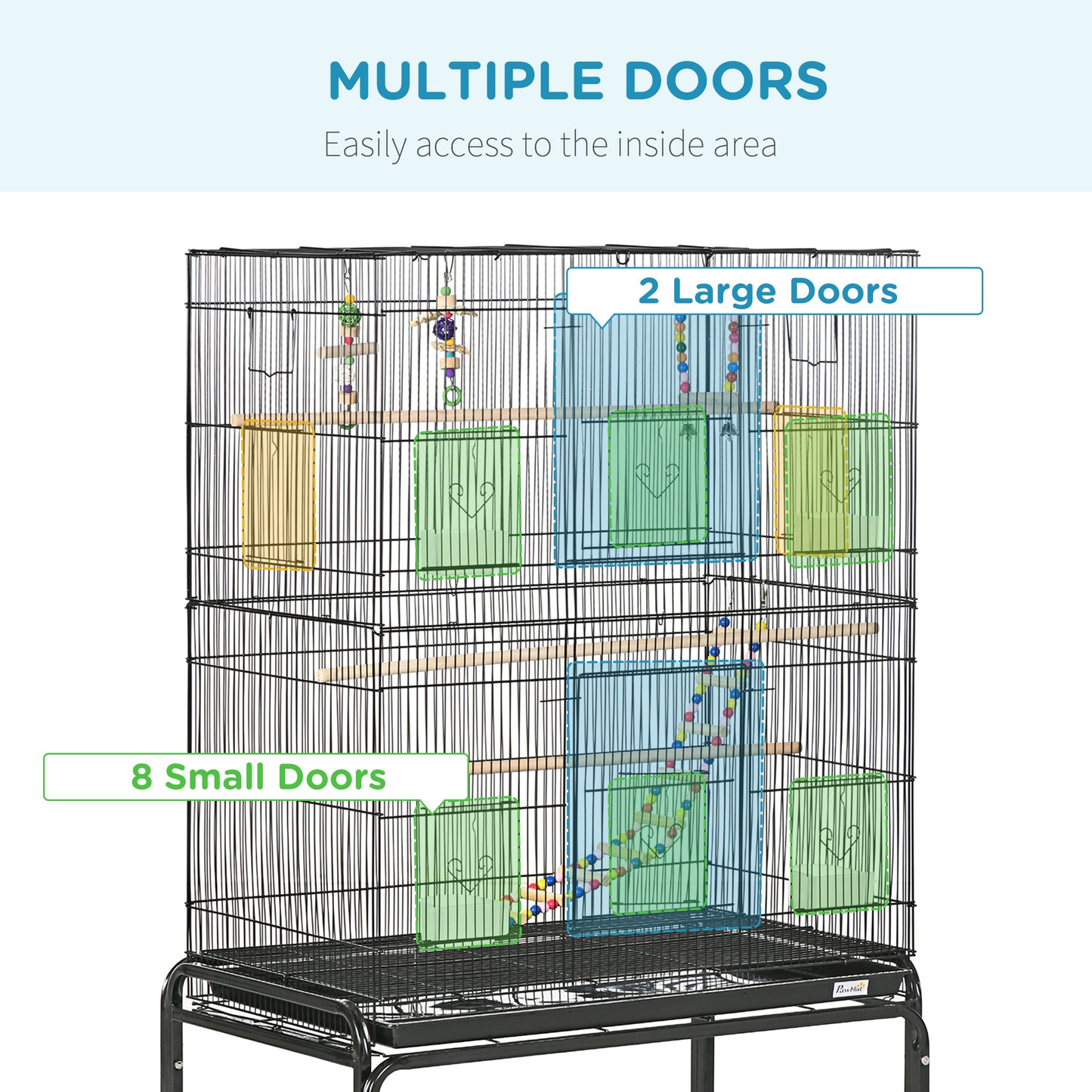 PawHut Large Bird Cage Budgie Cage With Stand, Toys, Wheels, Accessories, Storage Shelf For Canaries, Finches, Lovebirds, Parakeets - Black, 79 X 49 X 133 Cm