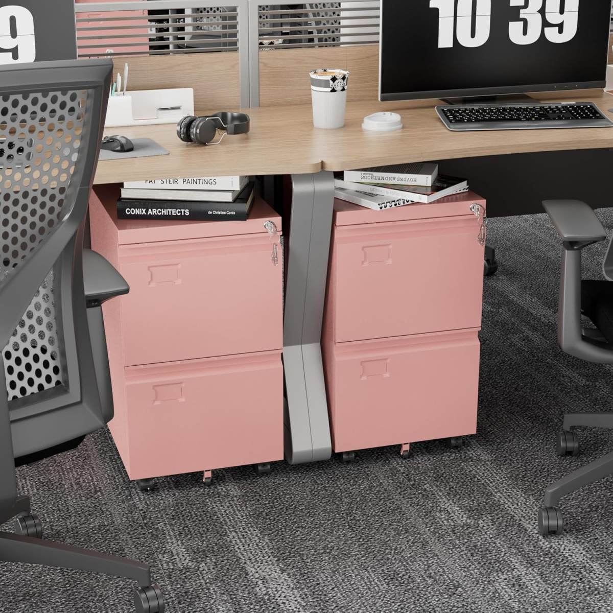 2 Drawer Mobile File Cabinet With Lock, Under Desk Metal Filing Cabinet For Office, Home,Vertical Cabinet Legal Letter Size, Need To Assembled