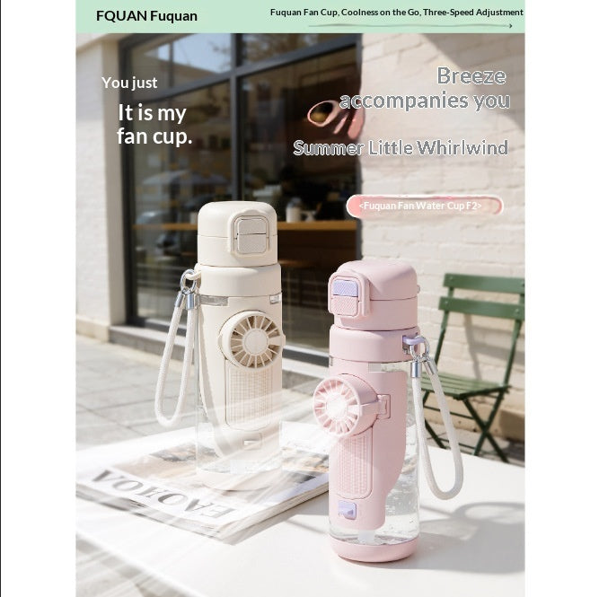 Cooling Sports Water Bottle With Dual Drinking Spouts And A Fan Cup