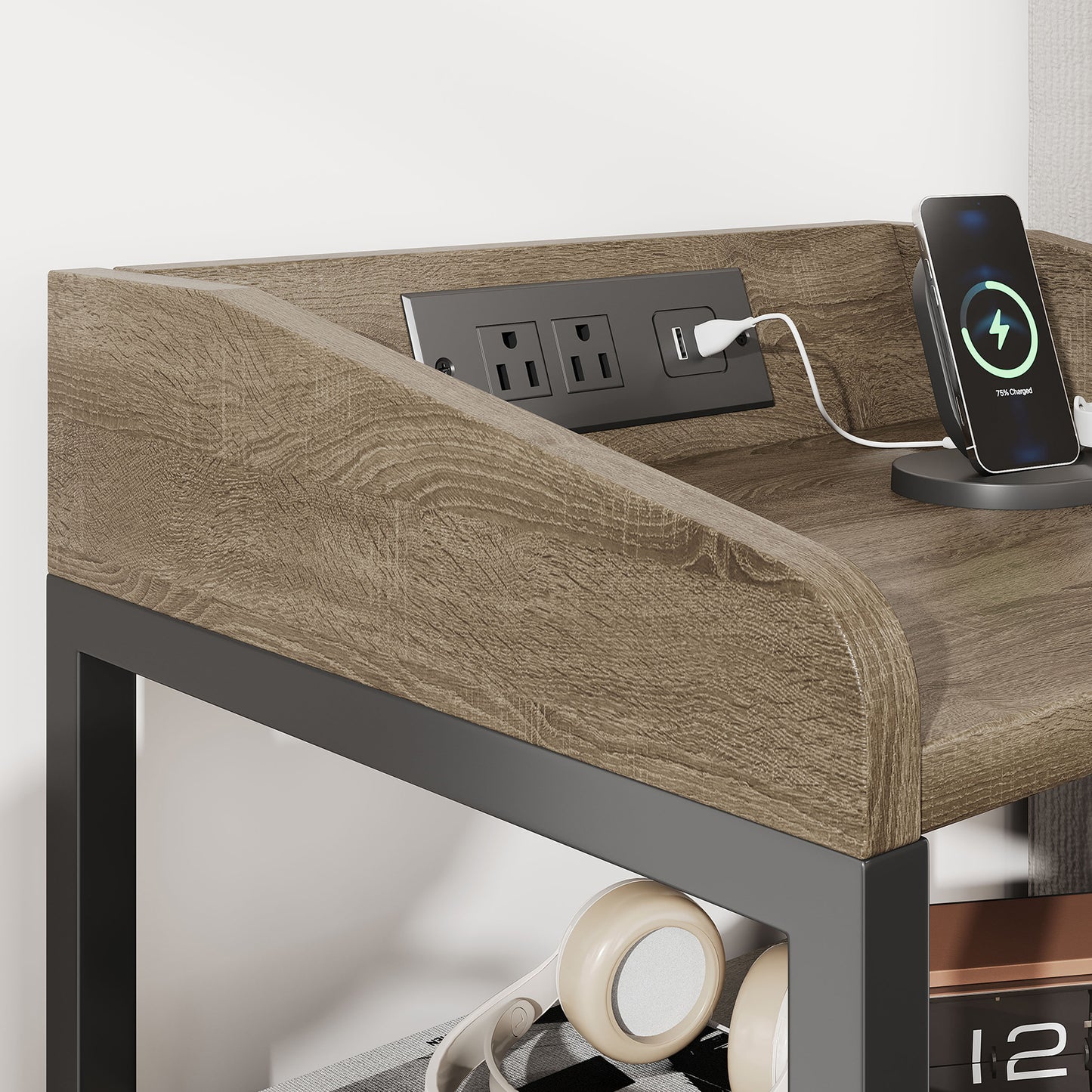 2 Pack Night Stand With Charging Station And Light Bedside End Table With 3 Fabric Drawers 2 USB Ports And Outlets For Bedroom