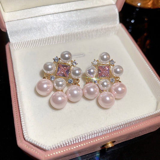 Silver Post Cute Heart Flower Earrings For Women Cat's Eye Pearl Studs Elegant Premium Jewelry