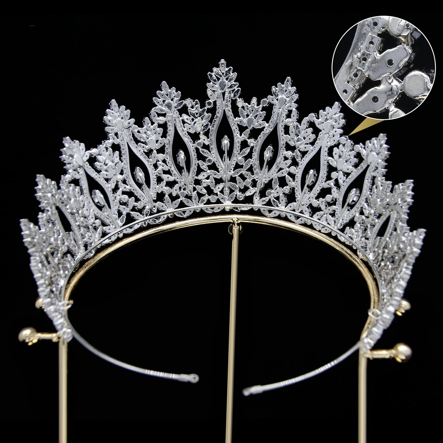 European And American Zircon Bridal Crown Headpiece With Metal Plating, Korean Style
