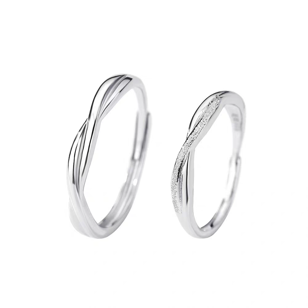 1 Pair 999 Sterling Silver Mobius Twist Diamond Couple Rings, Romantic Promise Rings, Ideal Valentine's Day Gift For Lovers