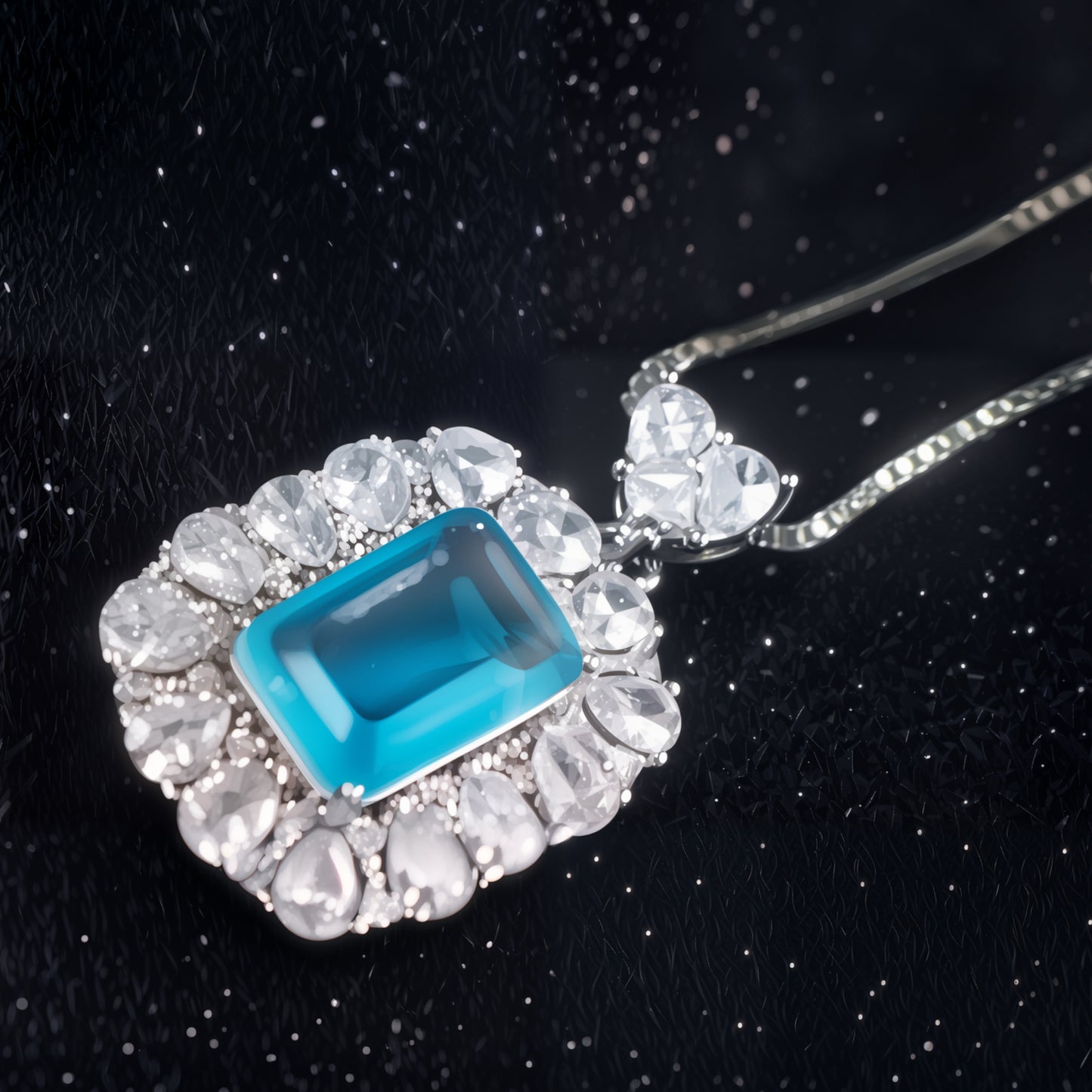 Cushion Cut Blue Cubic Zirconia Halo Pendant Necklace For Women, Copper Plated Silver Heart Bail White Pear Shape CZ Halo Statement Wedding Jewelry Gift