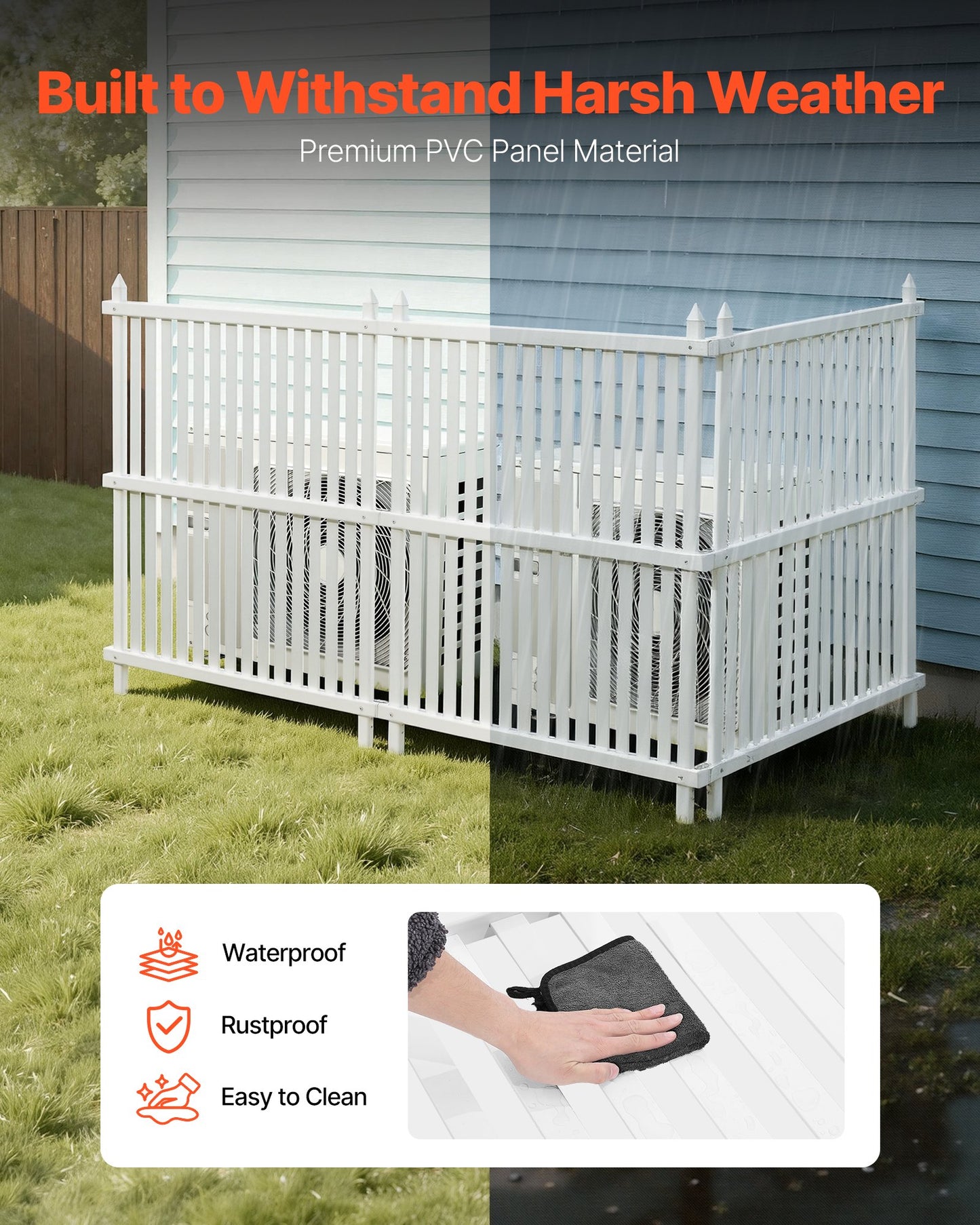 3 Panels Outdoor Privacy Screen, 36 X 45 In Air Conditioner Fence With 19.7 In Ground Stakes, Pool Equipment Enclosure, Strip Vinyl Privacy Fence, Ideal For Trash Can And A/C Units, White