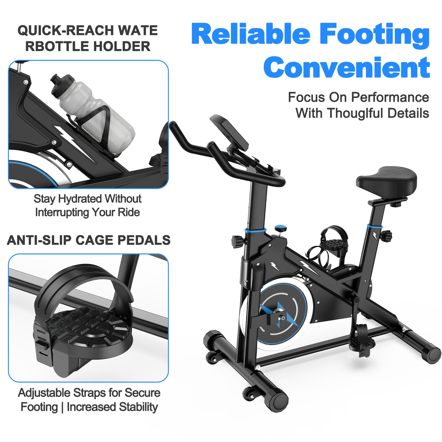 Indoor Exercise Bike, Stationary Cycling Bike With Monitor, Adjustable Resistance, Comfortable Seat & Handlebars, Stable Base, Portable Design Home Fitness Workout Cycle For Daily Indoor Use