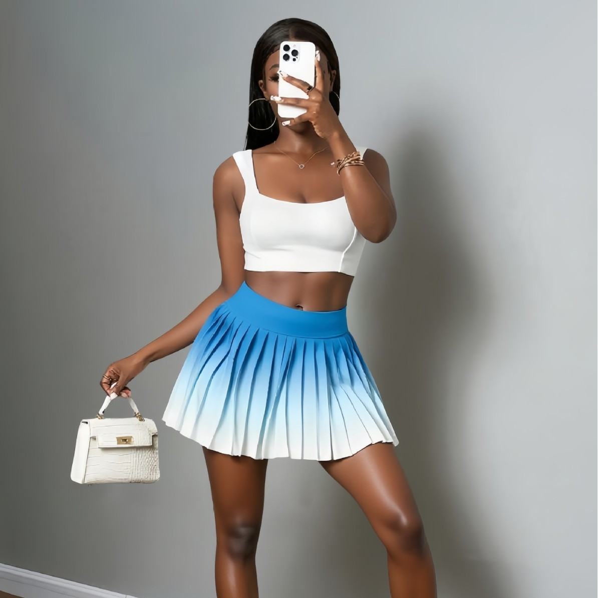 Anti-exposure Gradient Pleated Skirt High-waisted Fitness Yoga Short Skirt