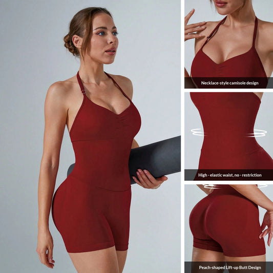 Seamless One-Piece Yoga Jumpsuit, Sexy Peach Butt Yoga Bodysuit, Quick-Dry Fitness Sports Backless Yoga Outfit
