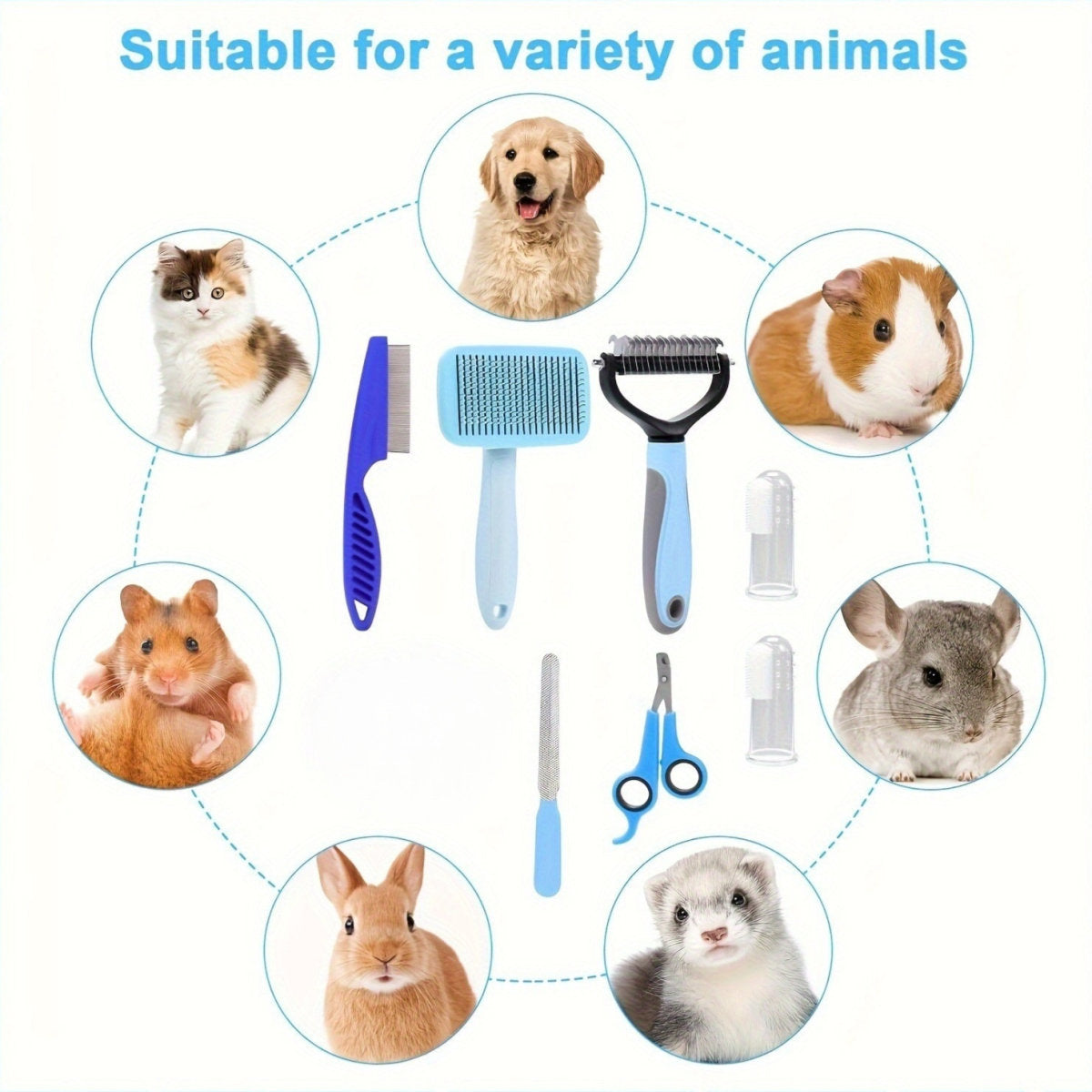 Pet Nail Clipper File Shedding Brush And Silicone Toothbrush Set