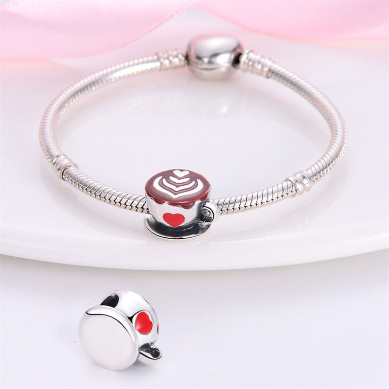 Silver-plated Coffee Cup Beads DIY Bracelet Accessories