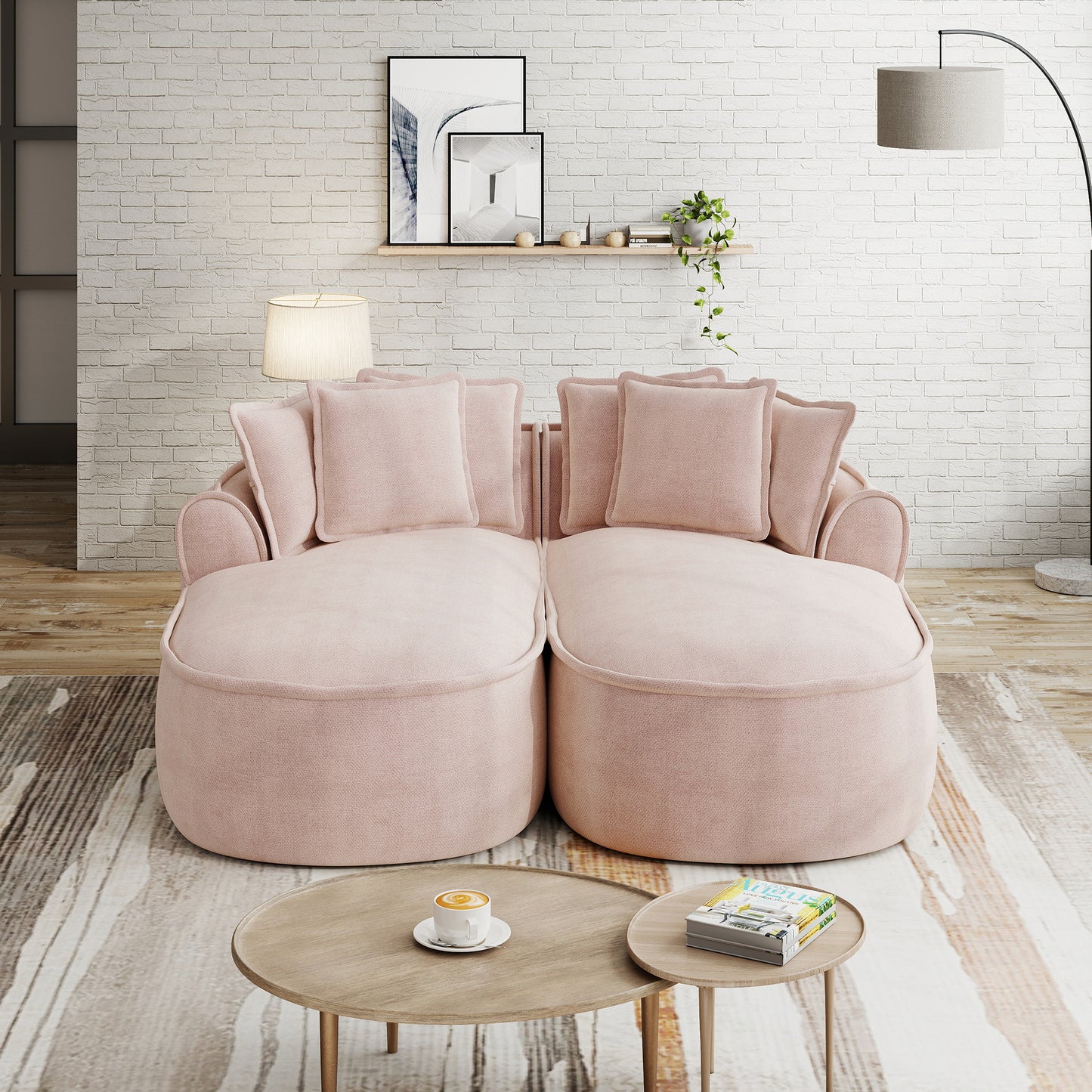 Comfortable Chenille Cloud Double Sofa, Frameless Design, Extra Large Double Chaise Longue, Including Cushions, No Setup Needed, For Living Room,Pink
