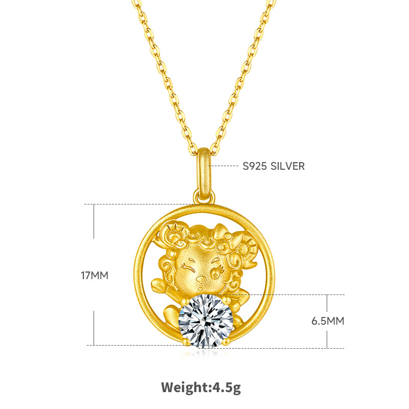 S925 Sterling Silver Gold Plated 1ct D Color VVS1 Moissanite Chinese Zodiac Goat Necklace 4.5g Benmingnian Gift GRA Certified Gift Box