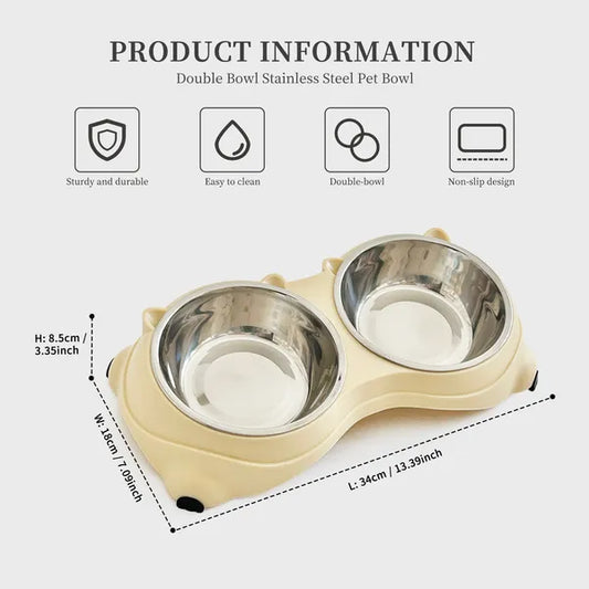 Anti Slip Base Double Cat Food Bowl, Yellow Stainless Steel Food And Water Bowl, Easy To Clean And Detachable Design, Cat And Dog Pet Feeder