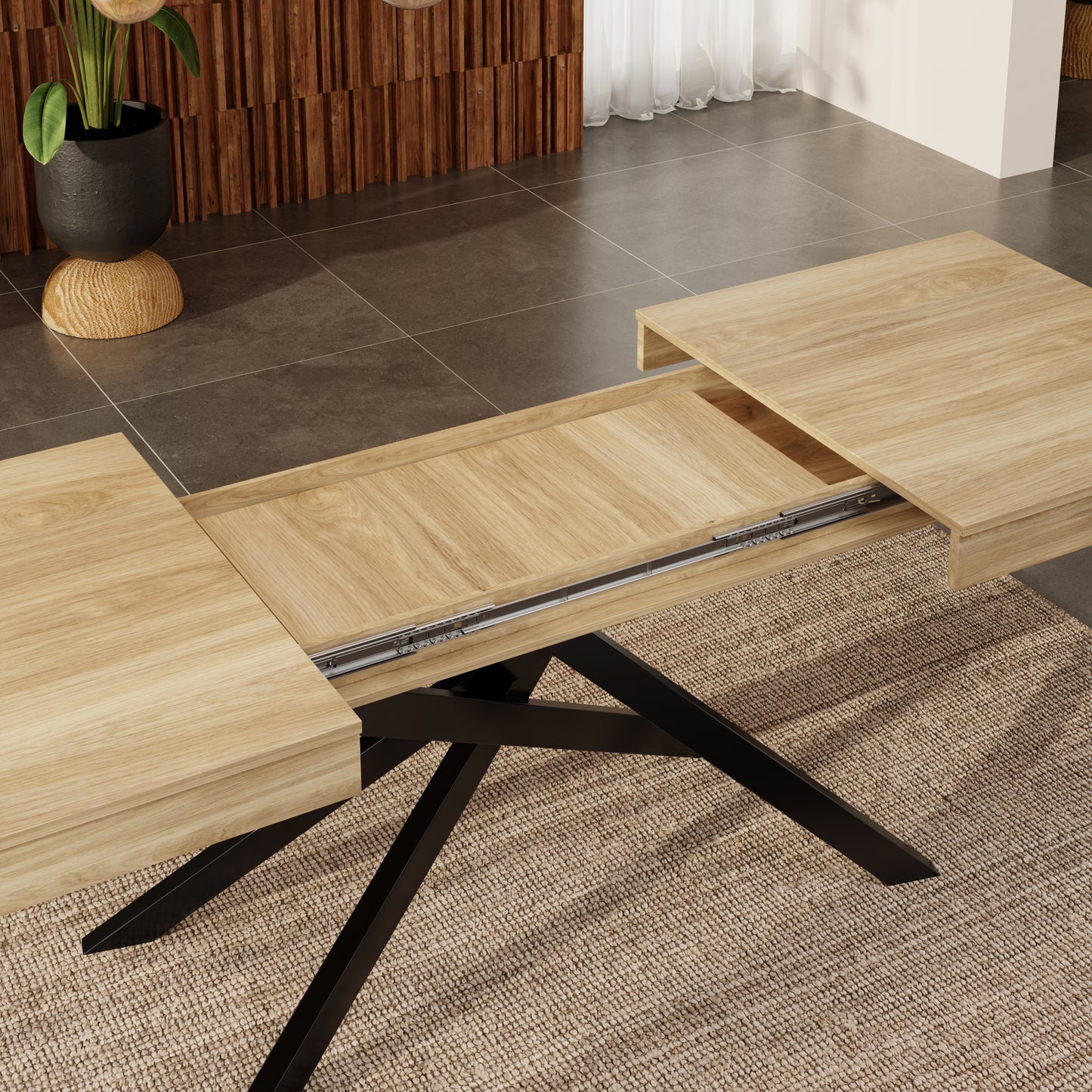 Extendable Dining Table, 140 180x80 Cm, Suitable For 6-8 People, Right Shape, Thickened Table Top, Metal Legs, Simple Style, Table For Dining Room, Kitchen, Living Room, Oak Color