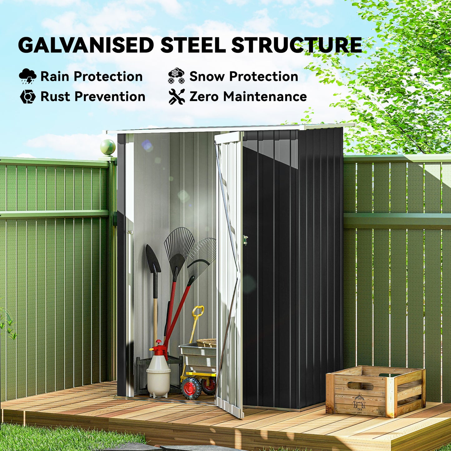 5ft X 3ft Garden Storage Shed, Outdoor Metal Shed With Sloped Roof, Lockable Door For Tools, Equipment, Grey
