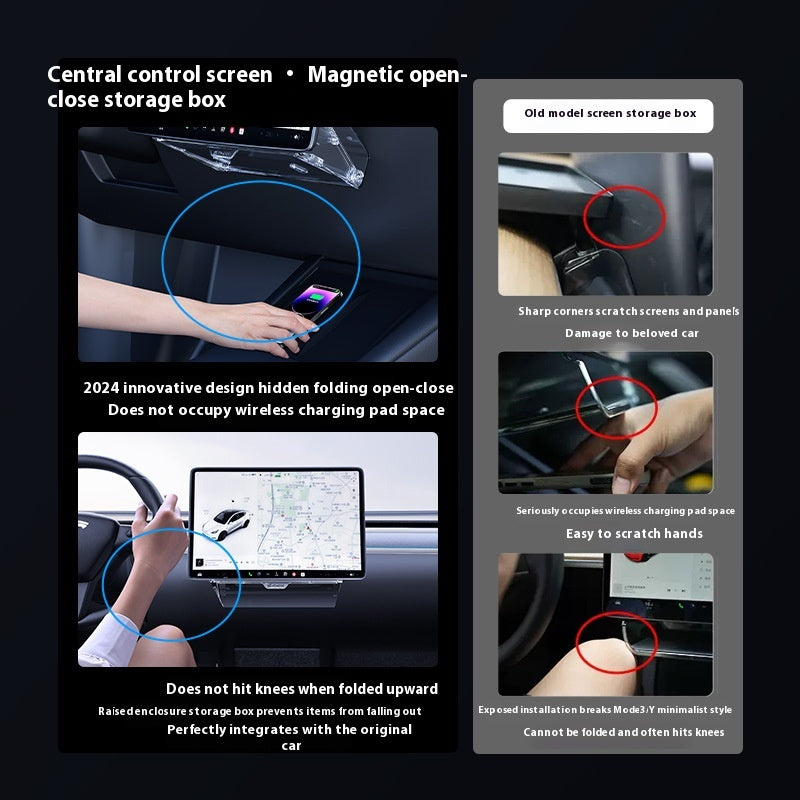 Center Console Screen Lower Storage Box ETC Non-slip Storage Compartment Accessories