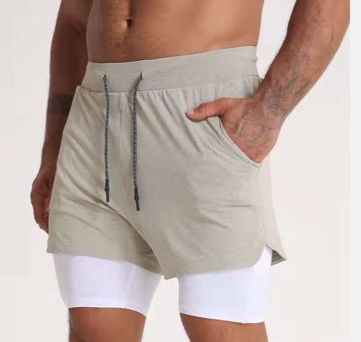 Gym Clothing Men Quick Dry 2 In 1 Gym Shorts Men Polyester Spandex Breathable Shorts Men Liner Running Fitness Shorts