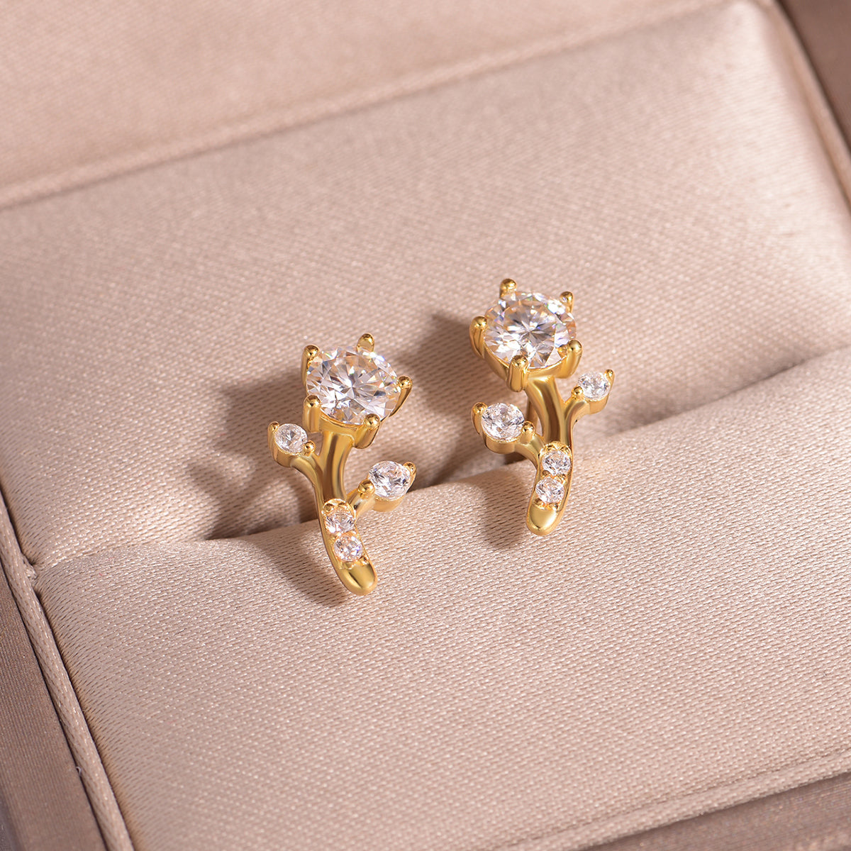 S925 Sterling Silver Branch Stud Earrings, 5mm D-VVS1 Moissanite, Platinum Plated 2g Women's Nature Jewelry Gift Box