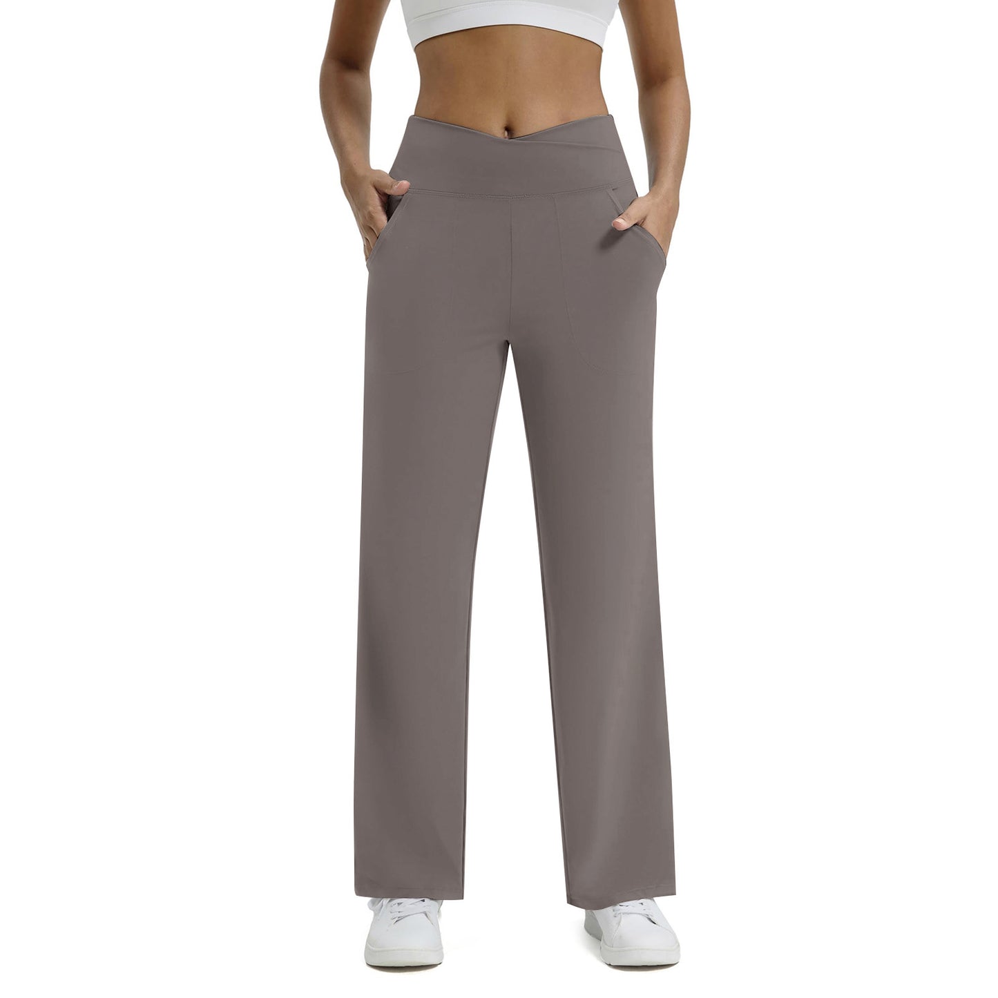 V-neck Cross-strap Pocket Fitness Yoga Seamless Casual Pants For Women
