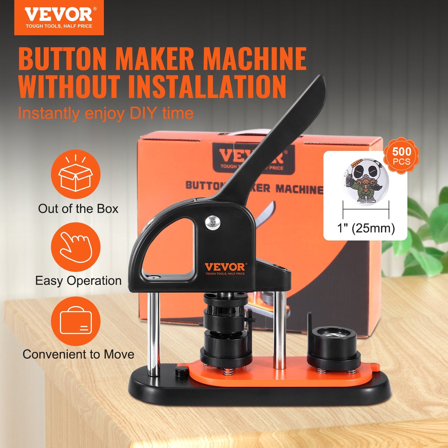 Button Maker Machine, 0.98 Inch/25mm Pin Maker With 500pcs Button Parts, Button Maker With Panda Magic Book, Ergonomic Arc Handle Punch Press Kit, For Children DIY Gifts And Christmas