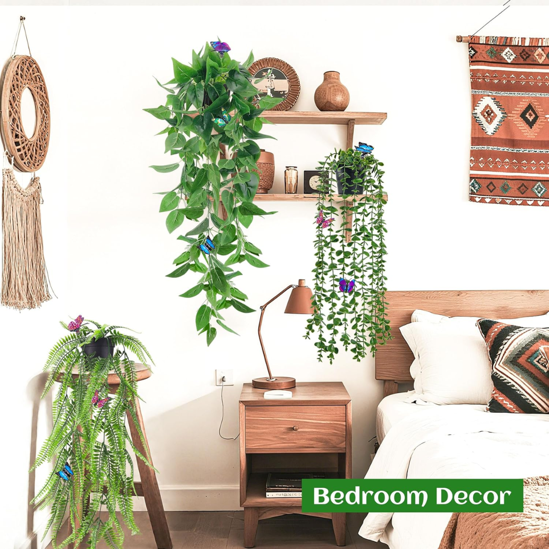 Fake Hanging Plants With Butterflies For Shelf Wall Decor  Artificial Eucalyptus Ivy Vines Faux Potted Hanging Plants Indoor For Bathroom Kitchen Office Wall Shelf Outdoor Decor