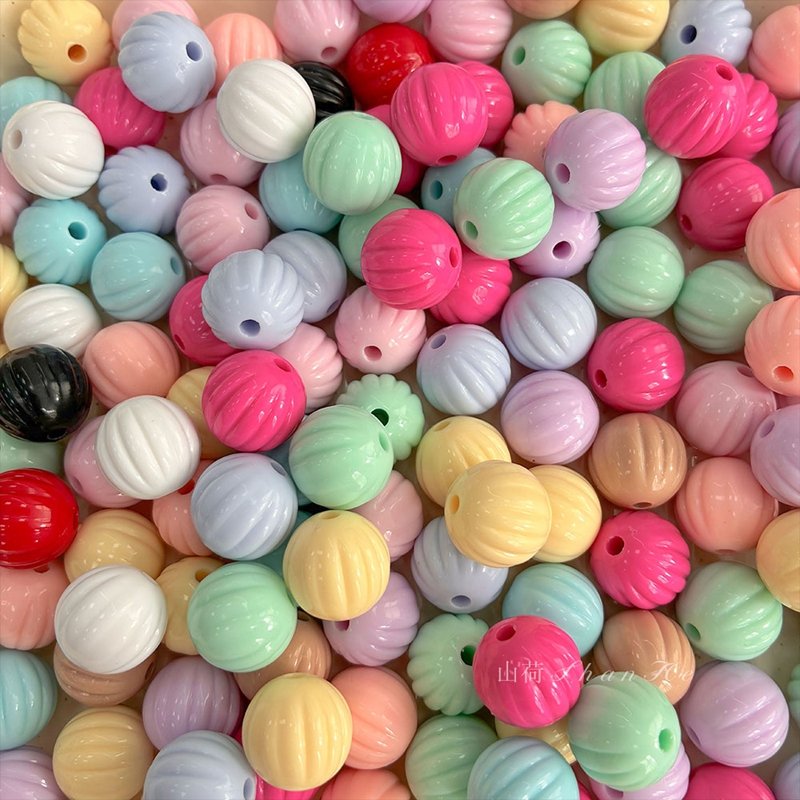 14mm Acrylic Pumpkin Beads, Ribbed Round Charms With Vertical Hole For DIY Jewelry Making, Bracelets, Necklaces & Kids Crafts, Mixed Pastel & Solid Colors