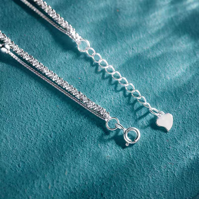1pc 999 Sterling Silver Double-Layer Star & Crystal Bracelet, Delicate Luxurious Style, Perfect For Daily Wear And Valentine's Gift