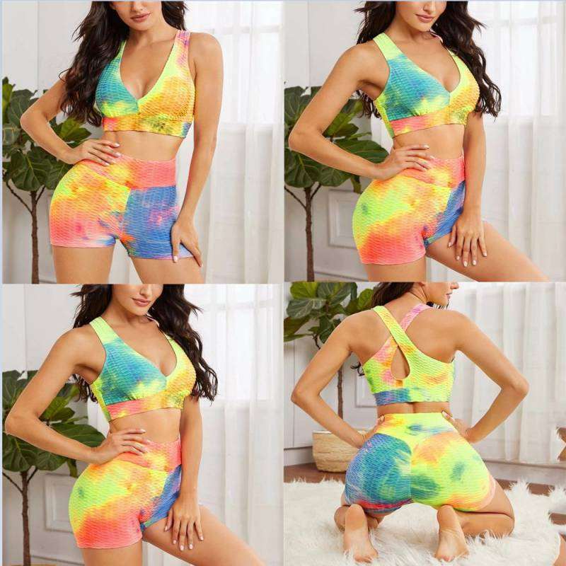 Exercise Yoga Clothes 3D Tie-dye Shorts Vest