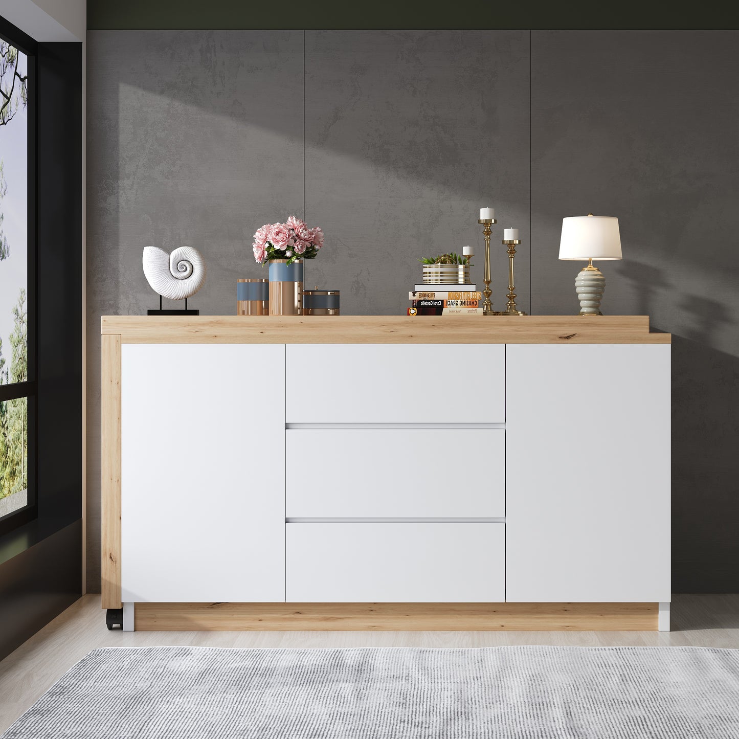 Desk With Lockable Castors  Multifunctional Design, 4 Cm Thicker, Swivel Table Top, Firmly Lockable, White , Foldable Desk, Corner Desk, Sideboard, Thick Material