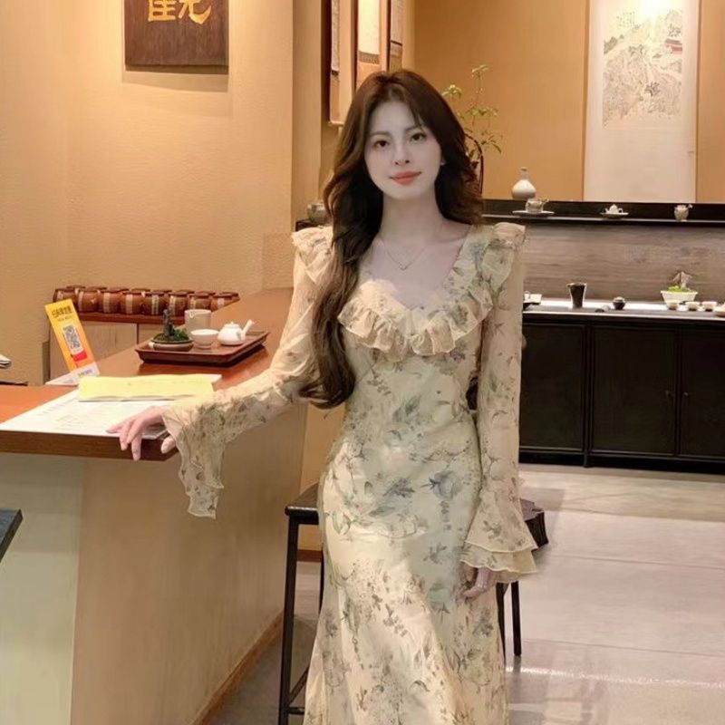 Tea Break Gentle Style Floral Dress For Women