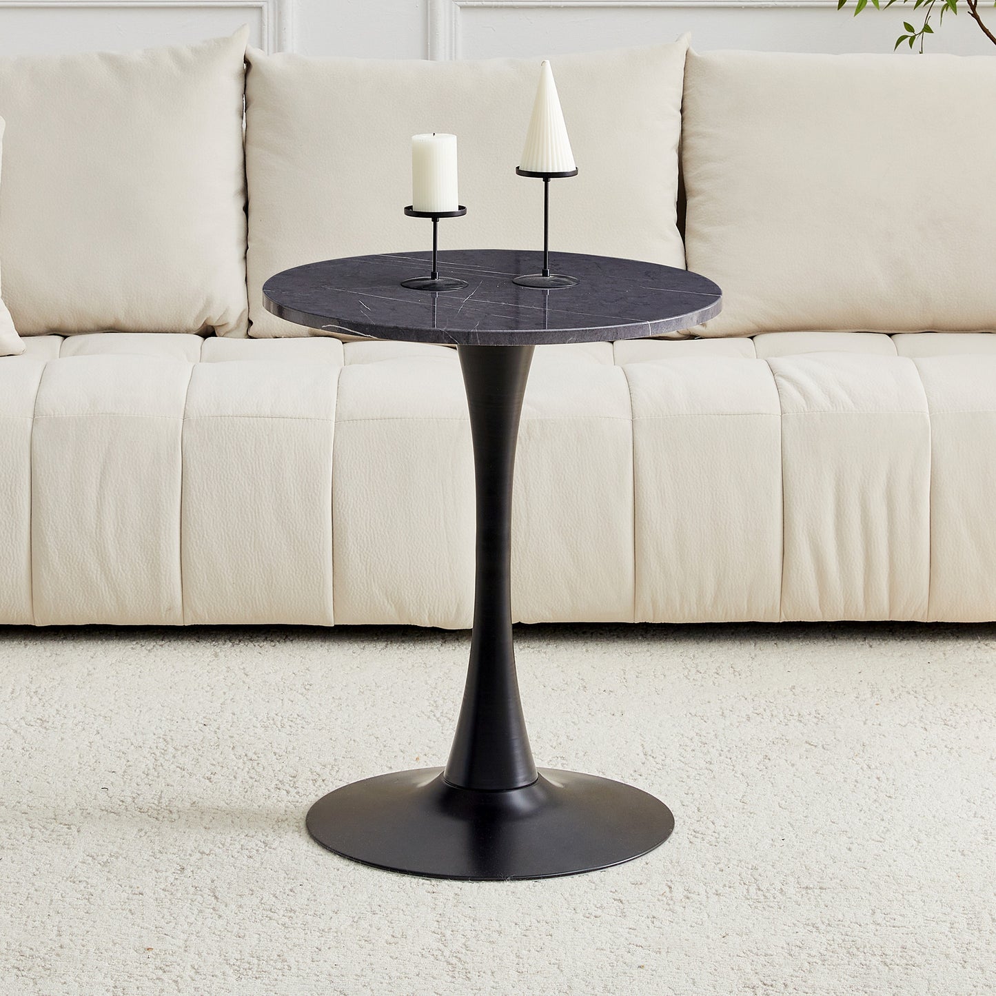 Round Dining Table, 23.6in Circle Tulip Table With Thickened Tabletop & Metal Pedestal, Mid Century Modern Bistro Table For Kitchen, Small Places, Living Room, Cafe  Faux Marble