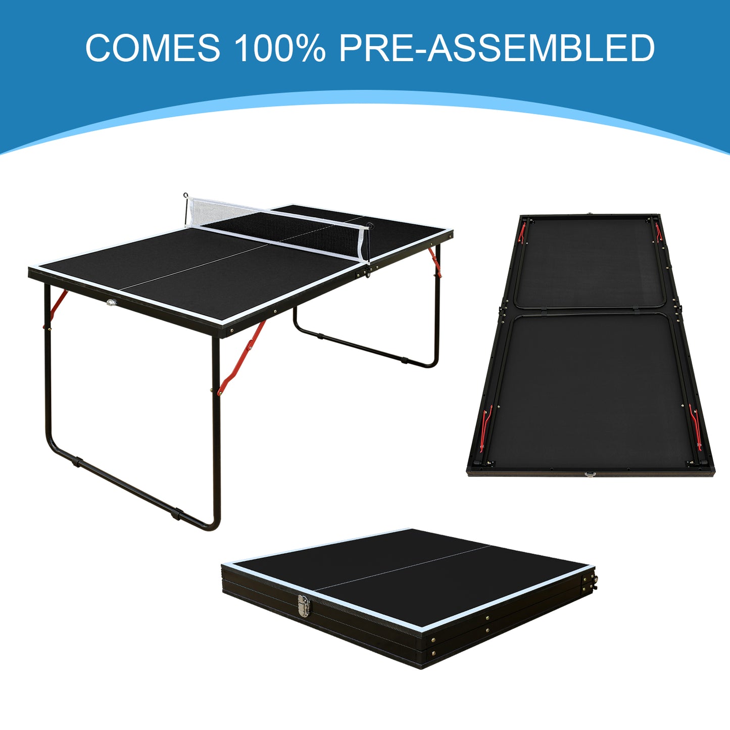 4.5ft Black Table Tennis Table Foldable & Portable Ping Pong Table Set With Net And 2 Ping Pong Paddles For Indoor Outdoor Game