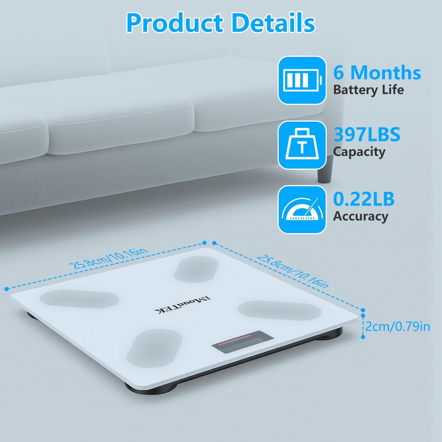 Smart Digital Scale For Body Weight High Accuracy BMI Weight Scale Full Body Composition Analysis Sync With APP 4mm Tempered Glass 397LBS Capacity LCD Display