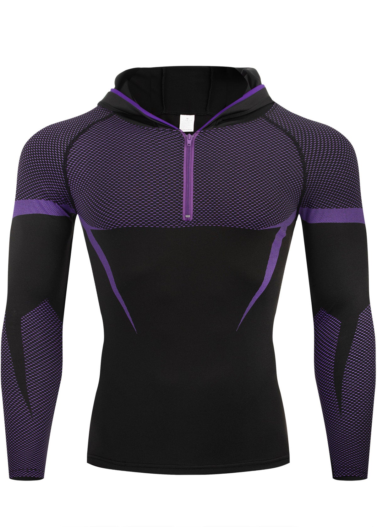 Men Half Zip Hooded Compression Long Sleeve Shirt Black Red Color Block Mesh Spliced Quick Dry Athletic Top Wicking Gym Running Training Fitness Base Layer