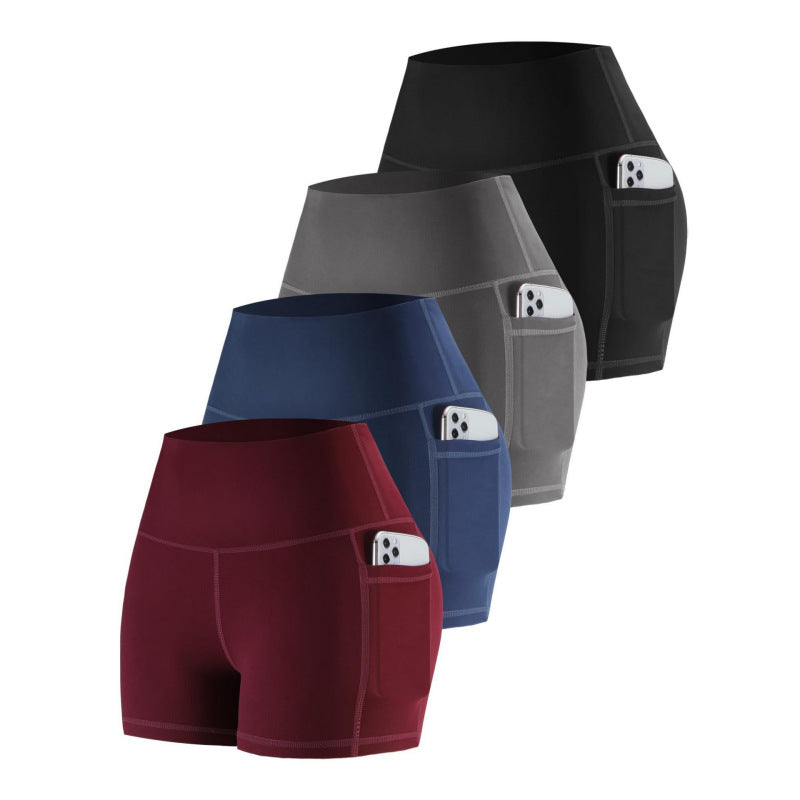 Cross-border Women's High Waist Yoga Three-point Pants With Pockets Running Training Tight Quick-drying Stretch Fitness Shorts