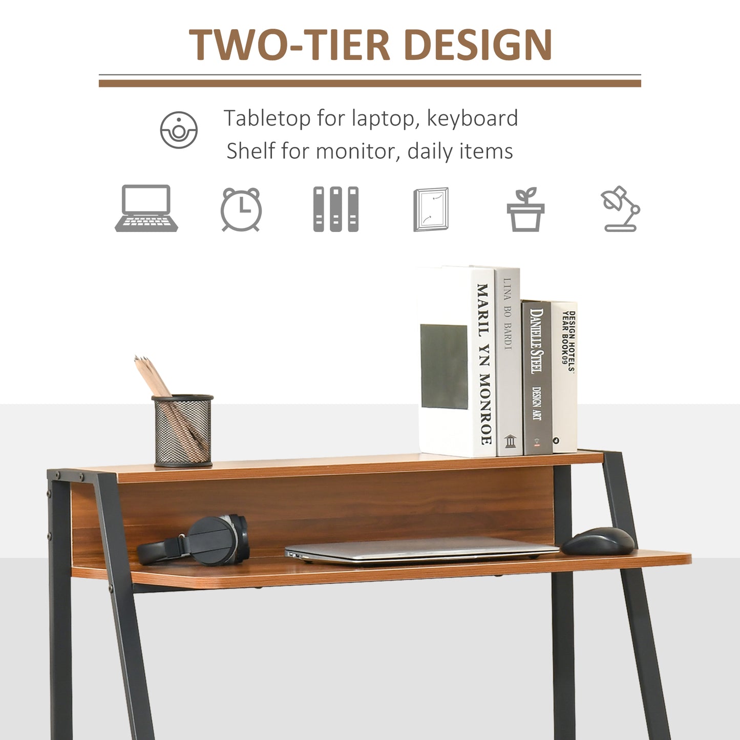 Writing Desk Computer Table Home Office PC Laptop Workstation Storage Shelf 84L X 45W Cm Walnut