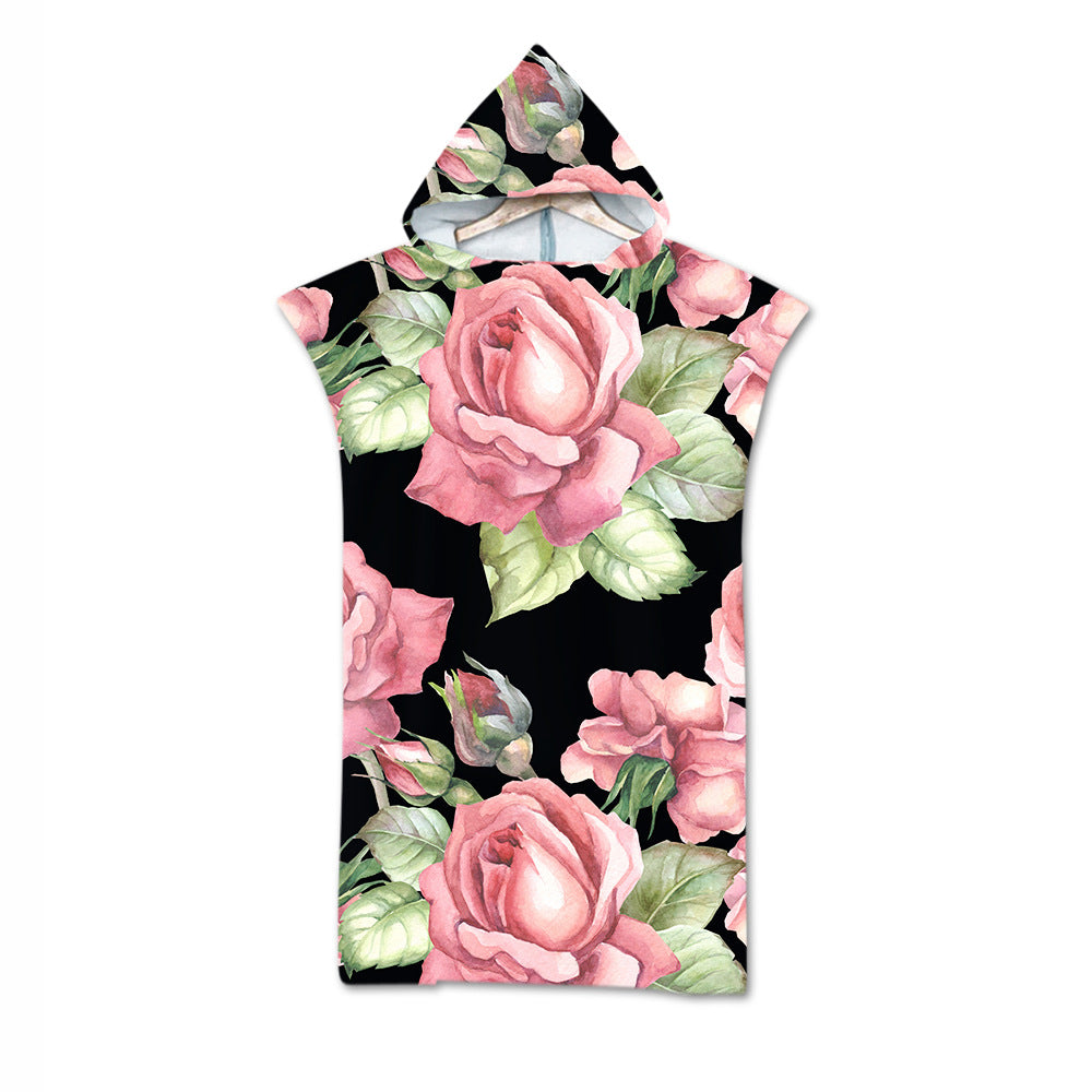 Sewn-edge Bath Towel, Fashionable 3D Digital-print Beach Towel For Adults With A Hood