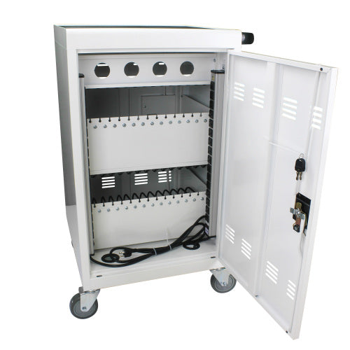 30 2Bay Mobile School Charging Cart Station For Chromebook, Tablet And Laptop Computer With Power Strip Included, Assembly Required-WHITE