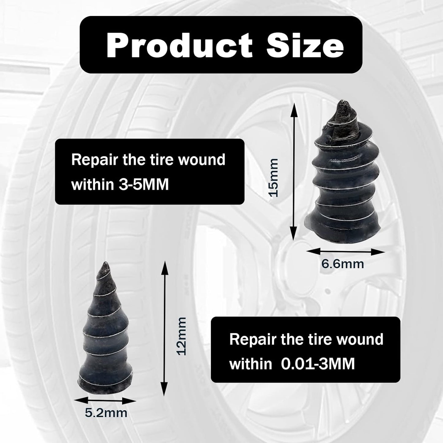 60Pcs Tire Repair Rubber Nail, Rubber Screw Tire Plugs Repair Nail Kit Tires Quick Puncture Repair Tools For Auto Motorcycle, Truck, Tractor Tire Puncture Repair