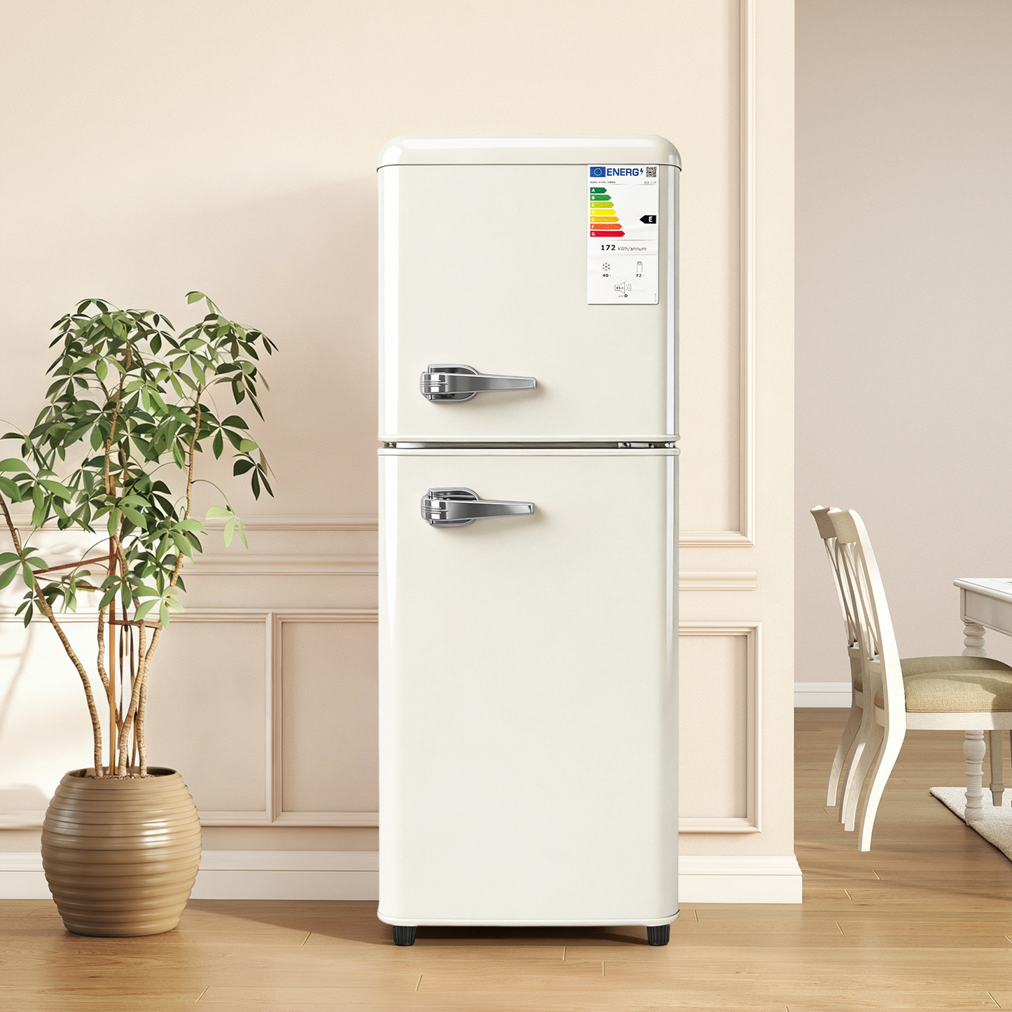Double Door Refrigerator  112 L  72 L Refrigerator   40 L Freezer Area, 7-Level Temperature Control, Class E, LED Light, Adjustable Shelves, Egg Holder, Ideal For Kitchen, Living Room & Office.