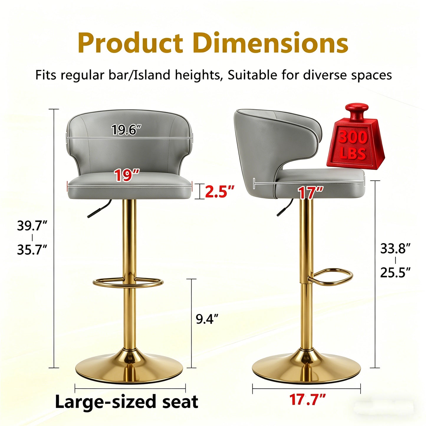 Modern Rotating Adjustable Bar Chair, PU Leather Belt Backrest Swivel Chair, Suitable For Kitchen Bar Counter And Dining Room, Adjustable Height, Capable Of Bearing 300 Pounds  Grey -4 Pieces