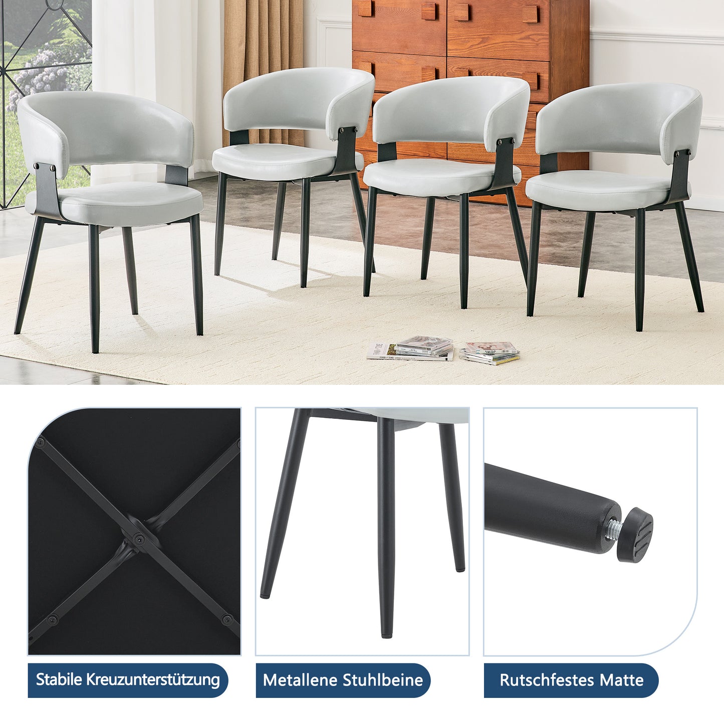 Mid-Century Modern Style Dining Chairs, Set Of 2, Retro Armchairs With Barrel Armrests And Patterned Backrest, Faux Leather Kitchen Chairs With Sturdy Legs For Home And Restaurants