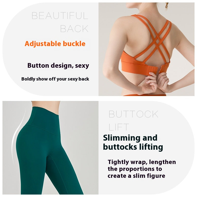 Cross Beauty Back Exercise Bra Peach Hip High Waist Yoga Clothes For Women